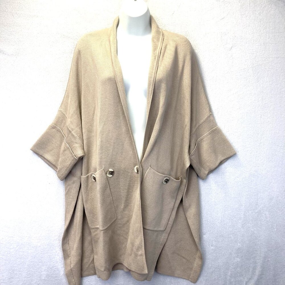 Marla Wynne Oversized Cardigan Sweater Womens XXS Tan Poncho Lagenlook Pockets